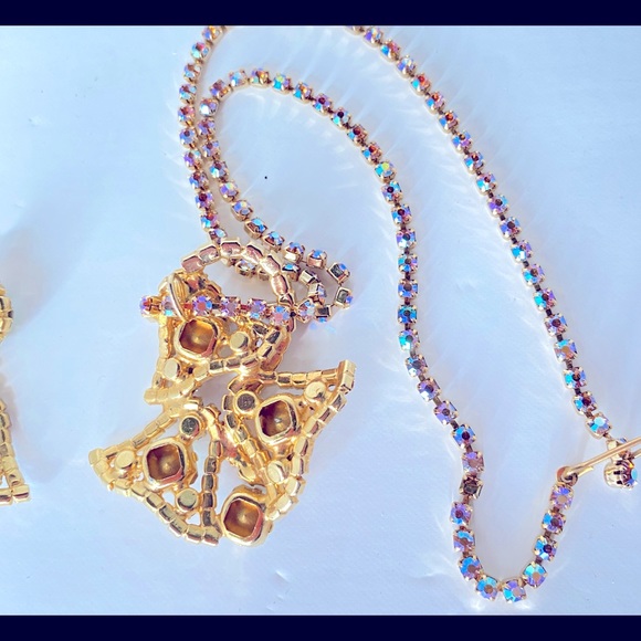 🔴 Vintage Rhinestone Necklace & Clip On Earrings - Picture 7 of 11
